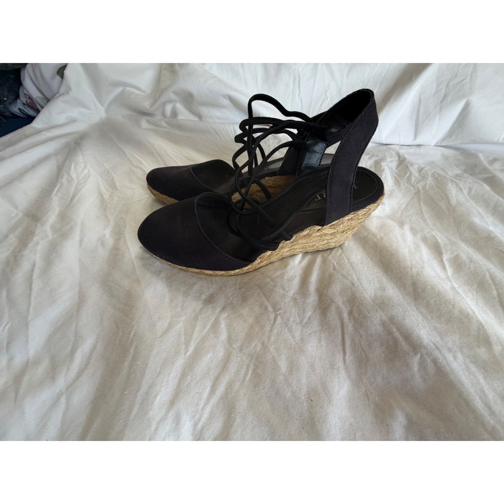 Lauren Ralph Lauren caralee Black Canvas Espadrille Wedge Sandals Womens‎ 6B